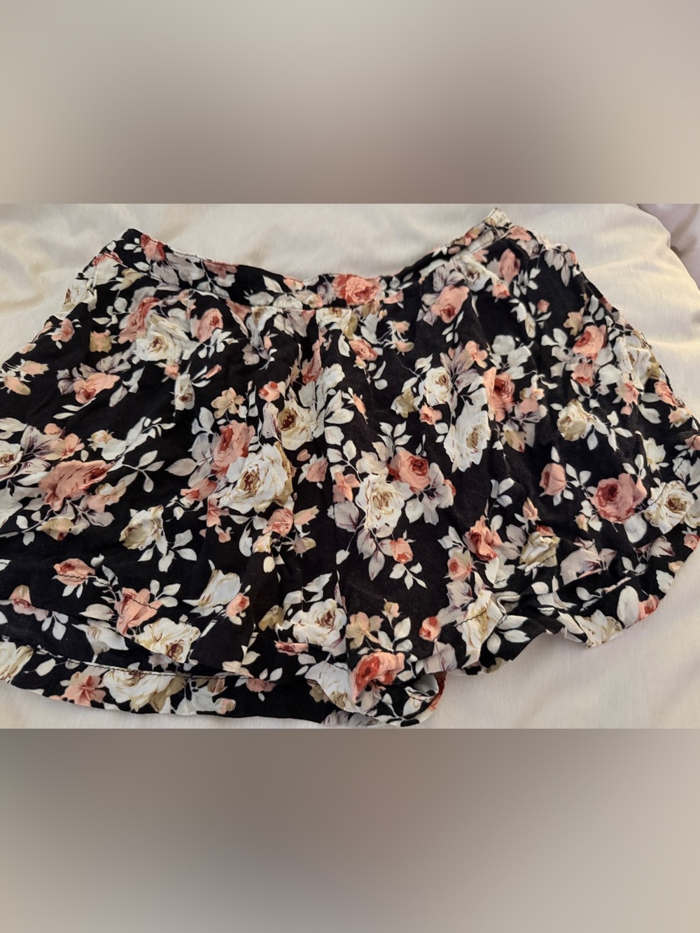 Y2K Black Floral Shorts with Pink & Cream Roses